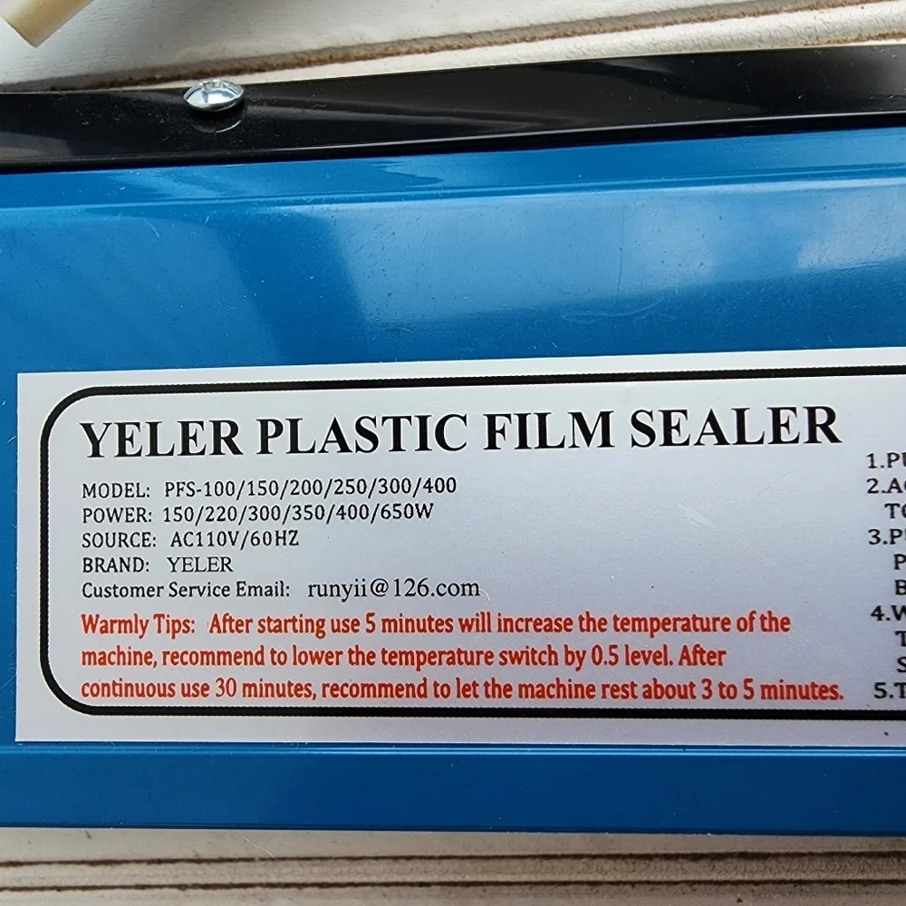 Yeler PFS-200 Manual Hand Impulse Plastic Bag Film Sealer R11 - Picture 8 of 9
